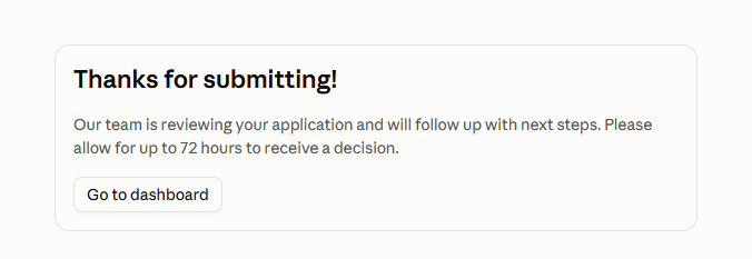 Thanks for submitting message saying a decision comes within 72 hours